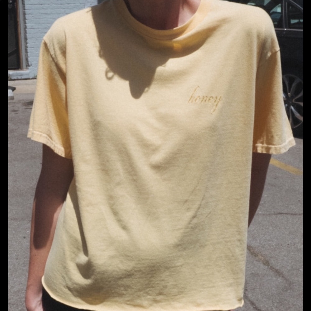 Brandy Melville yellow honey embroidered top